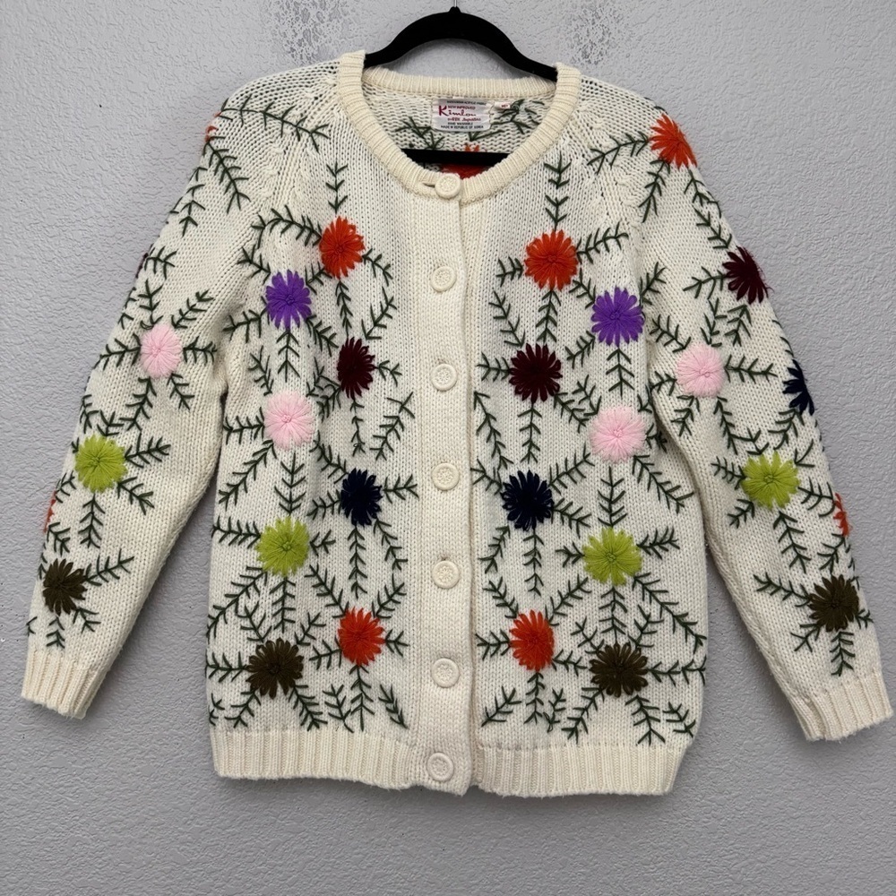 Kimlon Embroidered Floral Print Cardigan Sweater Size Large - Picture 2 of 16